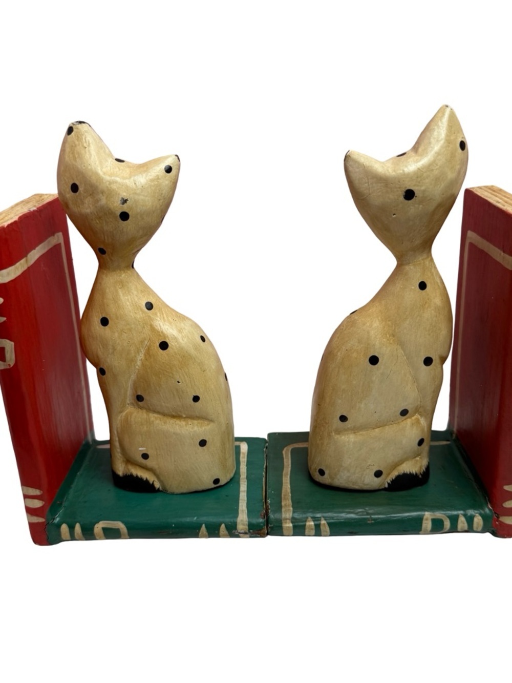 Cat Bookends VTG Set Of 2 Wooden Handmade Sitting Pair Folk Art Handpainted Cats - Picture 5 of 14